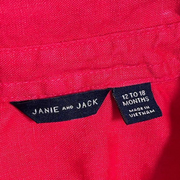 Janie And Jack Spring Poppy Red Linen Button Down Shirt Toddler 12-18 - Picture 4 of 12